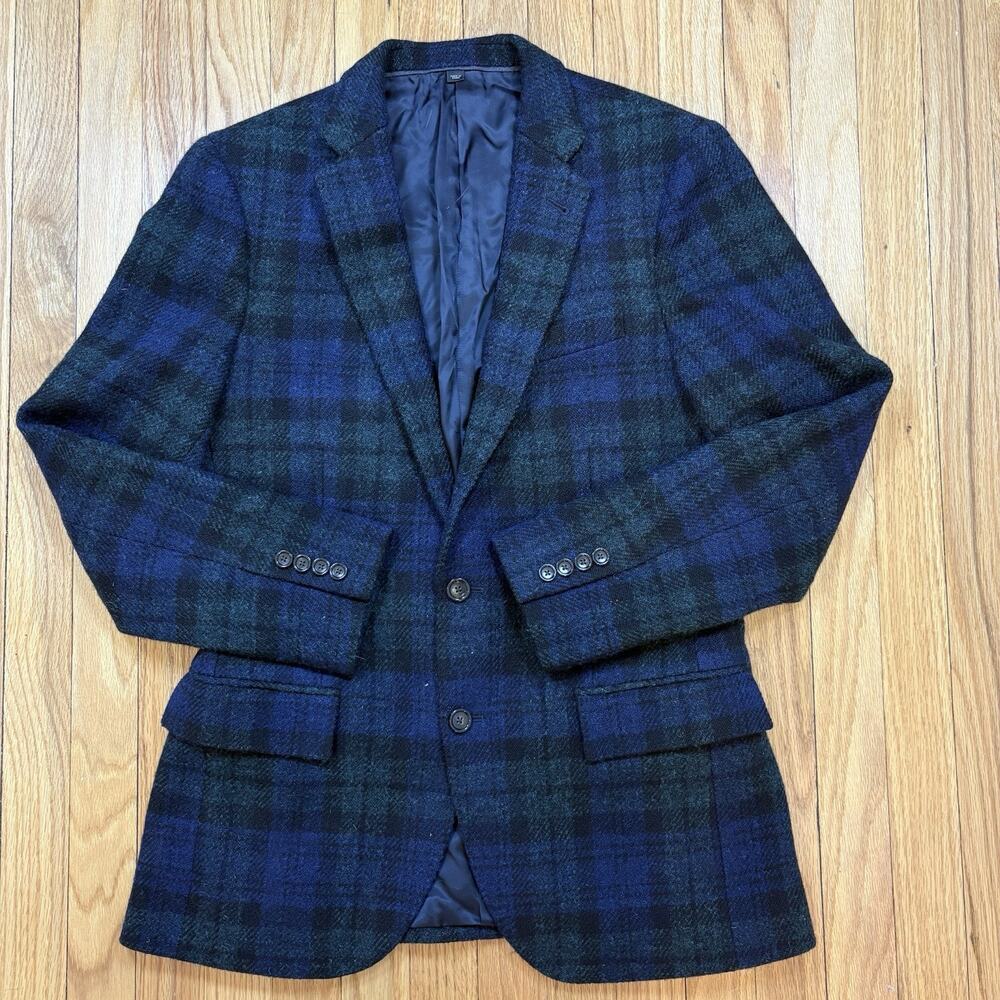 J Crew Harris Tweed 38R Ludlow Black Watch Tartan Plaid Wool Blazer Sport Coat
